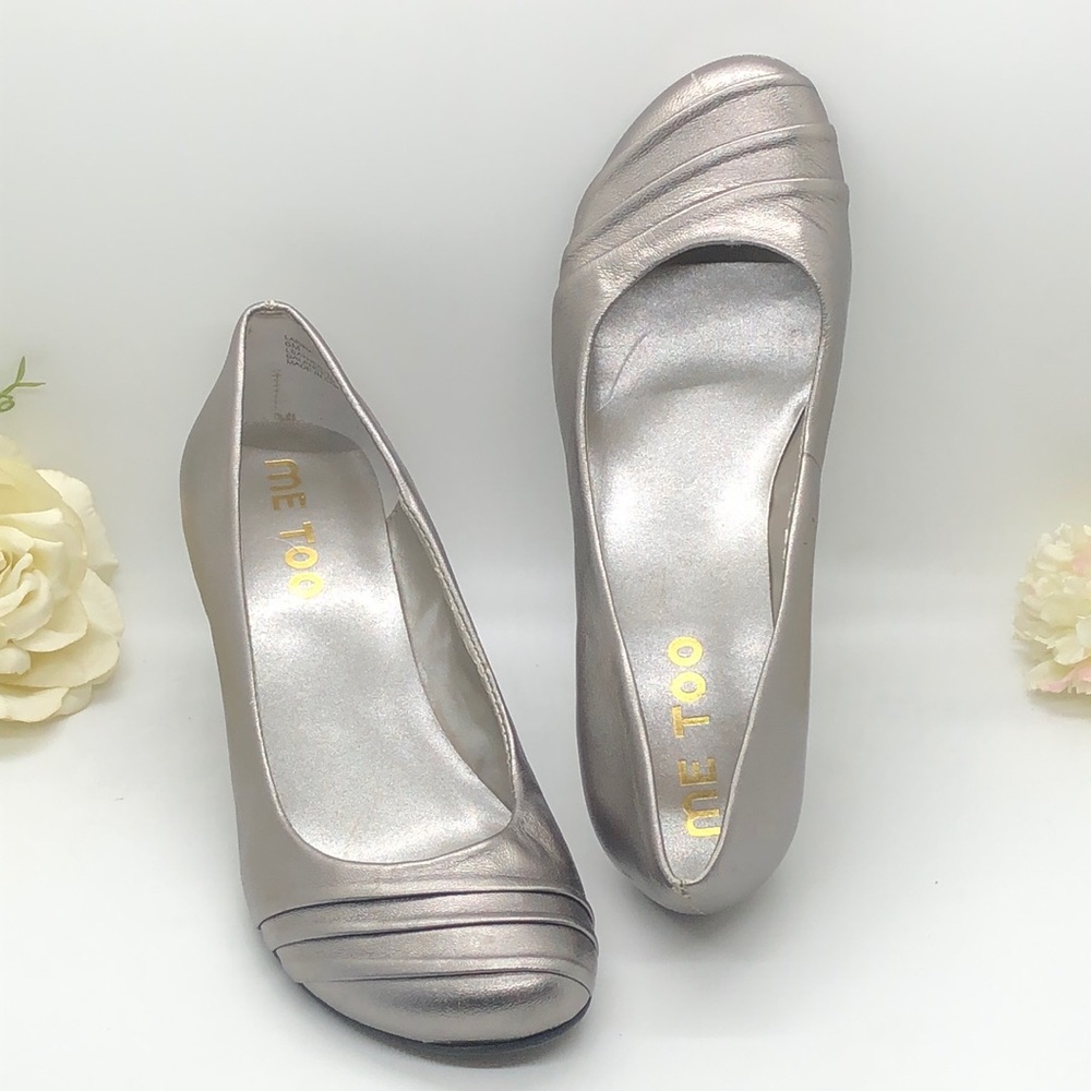 Me Too “Latina” metallic silver gray wedge pump heel shoes